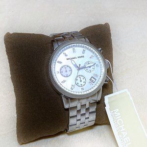 Watch, Michael Kors MK-5020 Stainless Steel Watch with Diamond Numeral Face